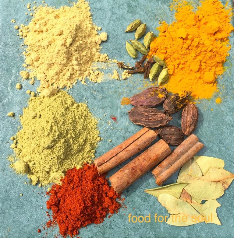 Spices: Fennel, Ginger,  Green Cardamon, Black Cardamon, Cinnamon, Cloves, Chili, Turmeric, Bay leaves