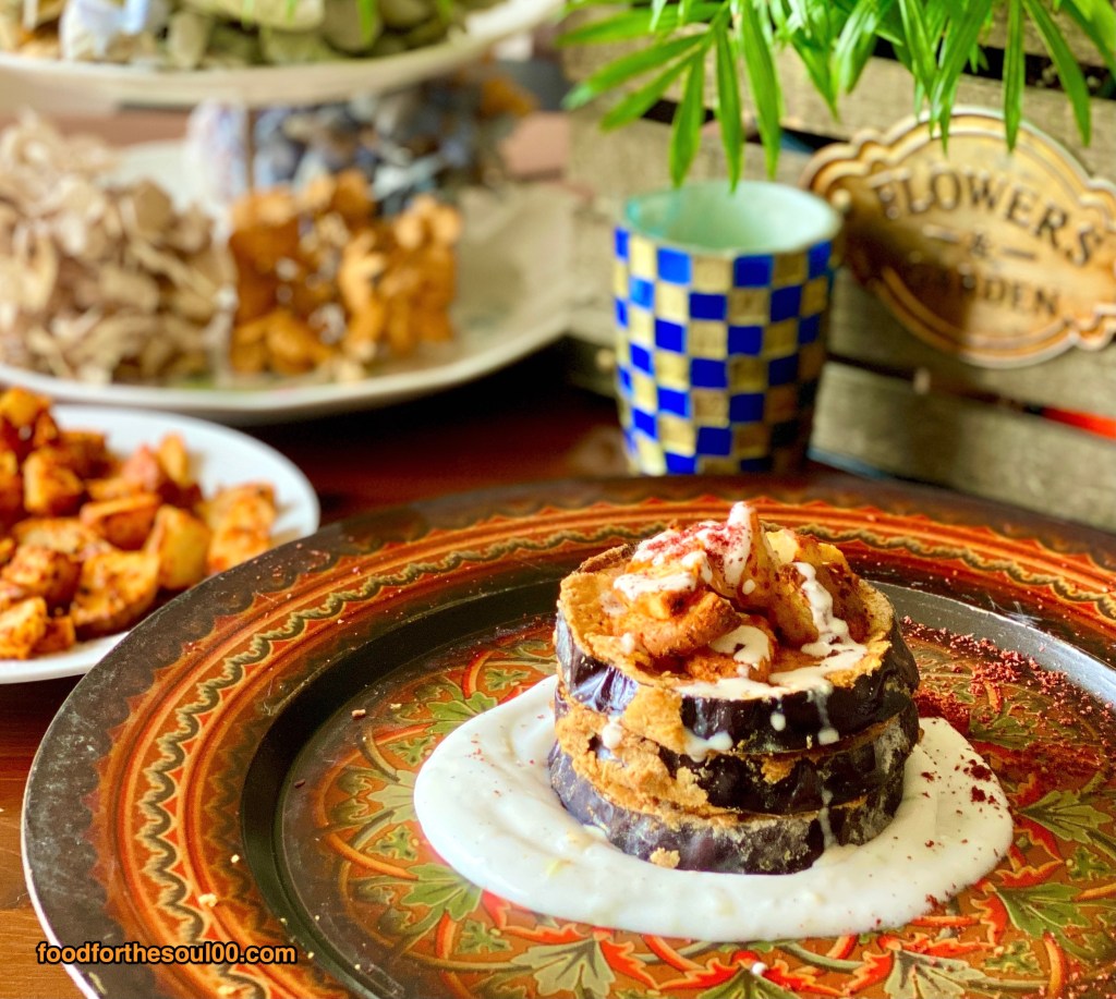 Stacked Eggplant Borani with Potatoes and Garlic Yogurt