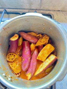 This dish is everything I love about Kashmiri cooking: it celebrates a lesser-known veggie (lotus root), relies on simple spices, and marries textures—crunchy nadru, silky eggplant—into soulful harmony.